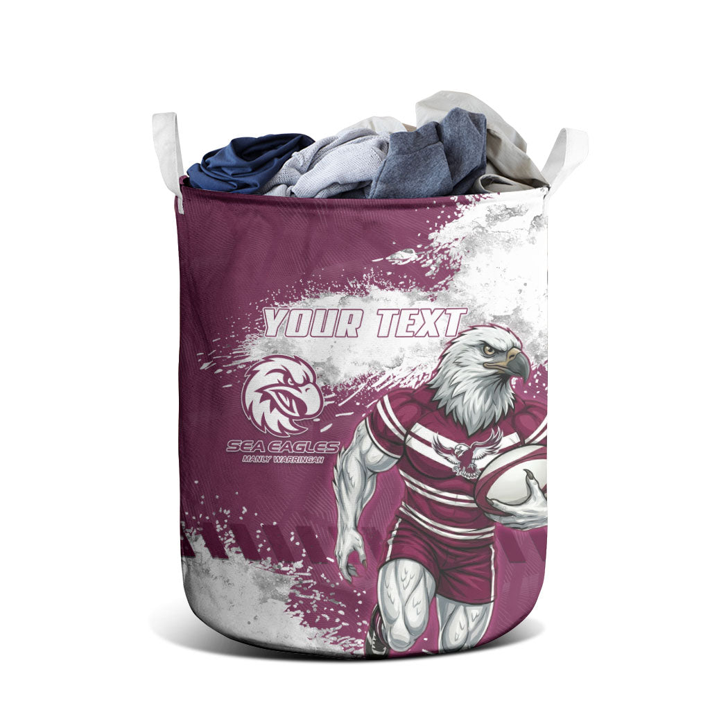 Personalised Manly Warringah Sea Eagles Rugby Laundry Basket MAN Mascot - Sporty Splash Art Style