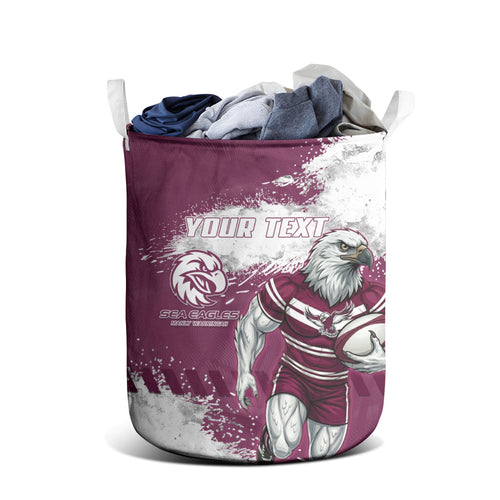Personalised Manly Warringah Sea Eagles Rugby Laundry Basket MAN Mascot - Sporty Splash Art Style