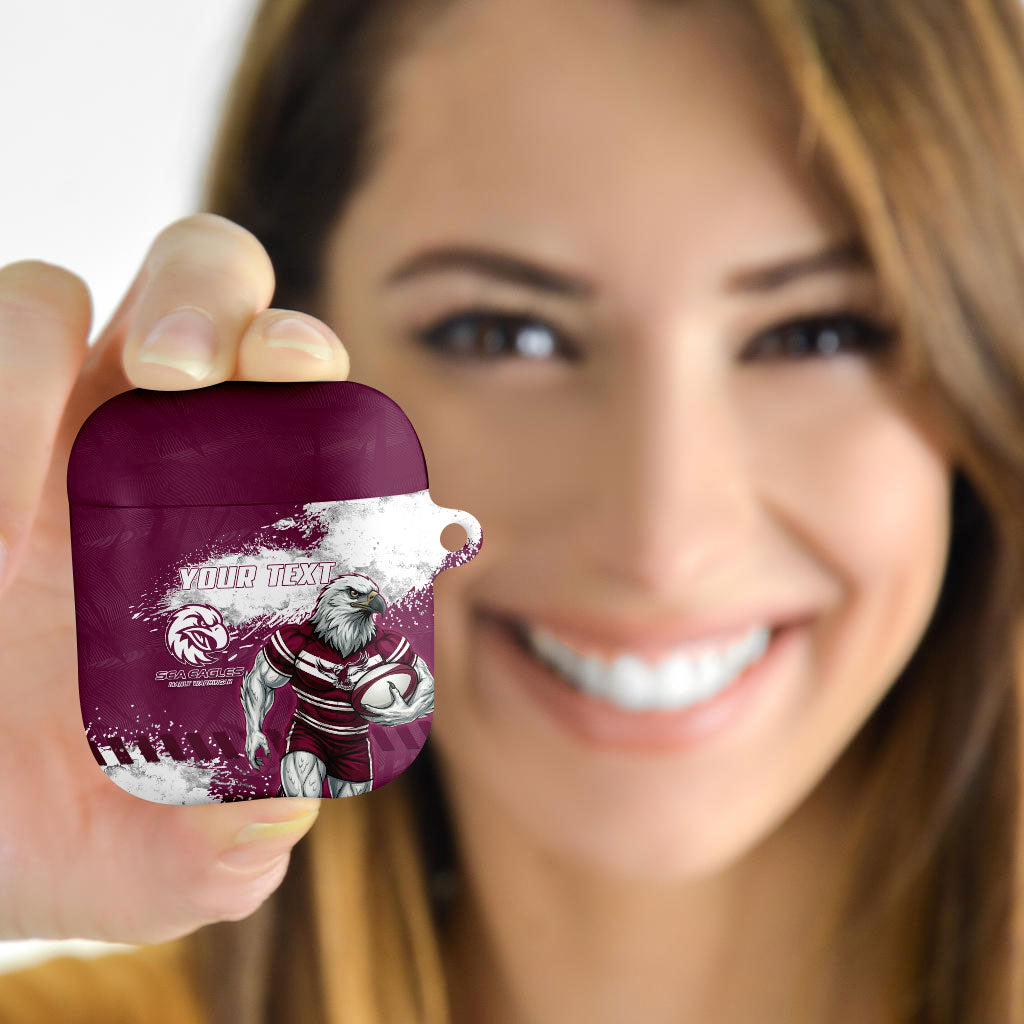 Personalised Manly Warringah Sea Eagles Rugby AirPods Case MAN Mascot - Sporty Splash Art Style
