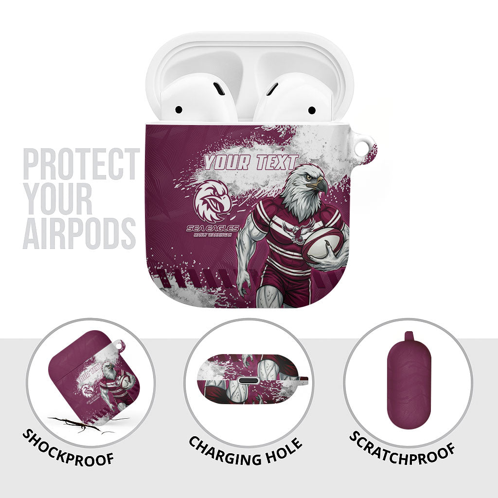 Personalised Manly Warringah Sea Eagles Rugby AirPods Case MAN Mascot - Sporty Splash Art Style