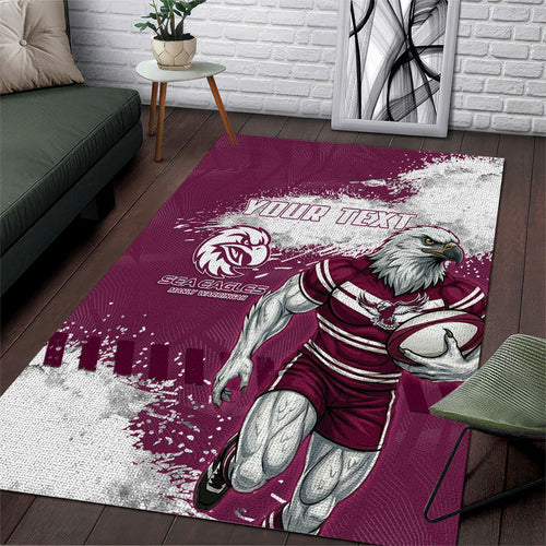 Personalised Manly Warringah Sea Eagles Rugby Area Rug MAN Mascot - Sporty Splash Art Style