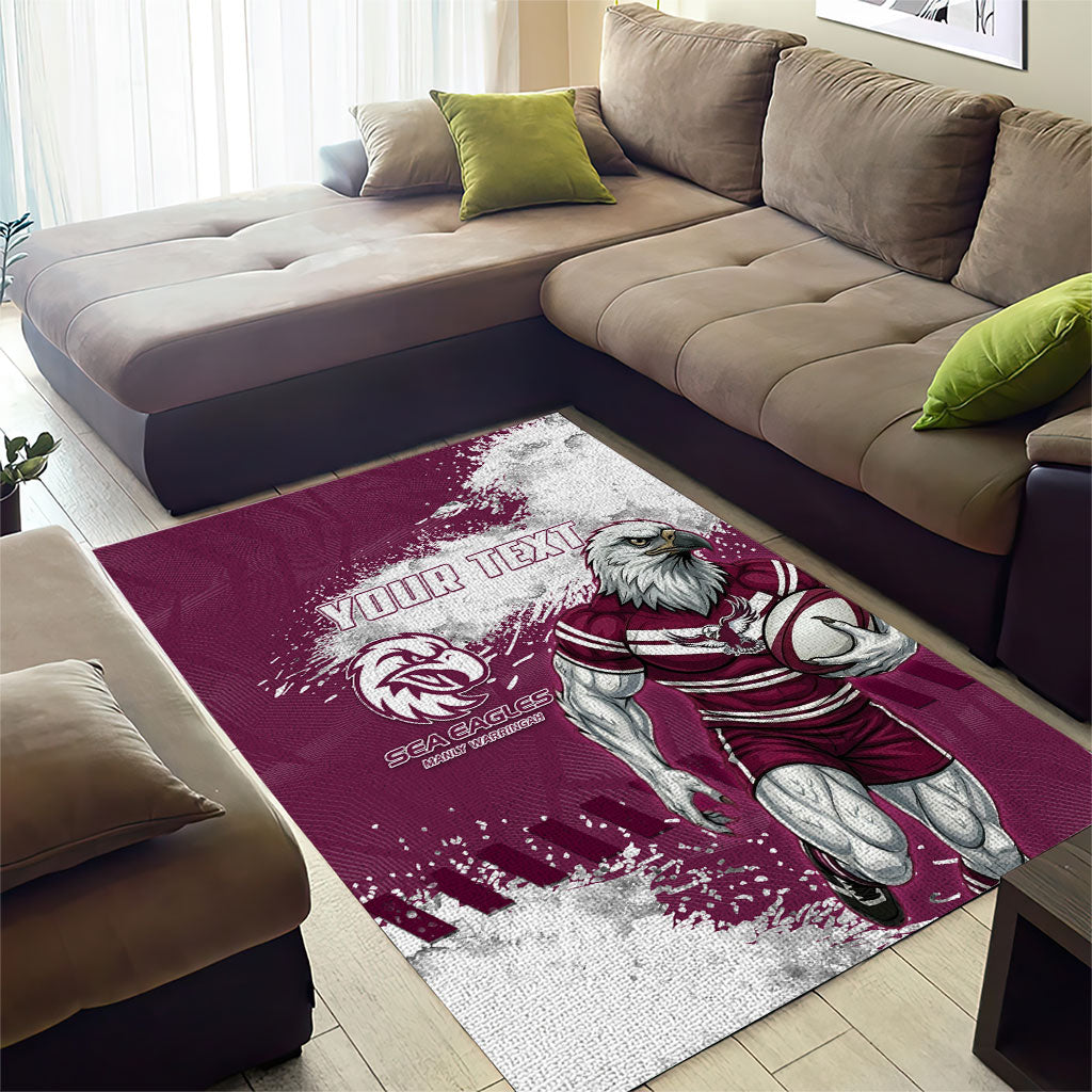 Personalised Manly Warringah Sea Eagles Rugby Area Rug MAN Mascot - Sporty Splash Art Style