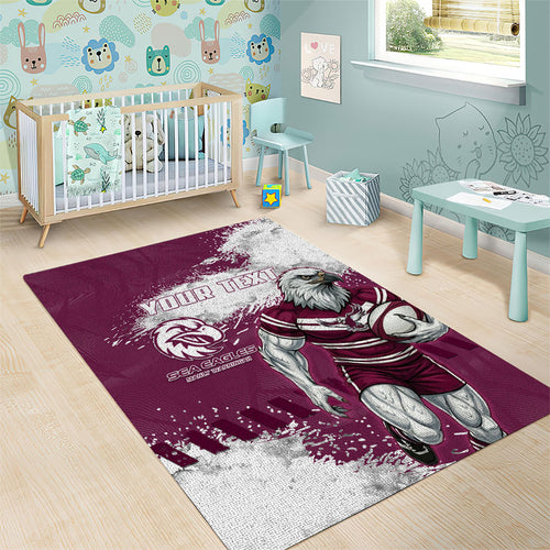 Personalised Manly Warringah Sea Eagles Rugby Area Rug MAN Mascot - Sporty Splash Art Style