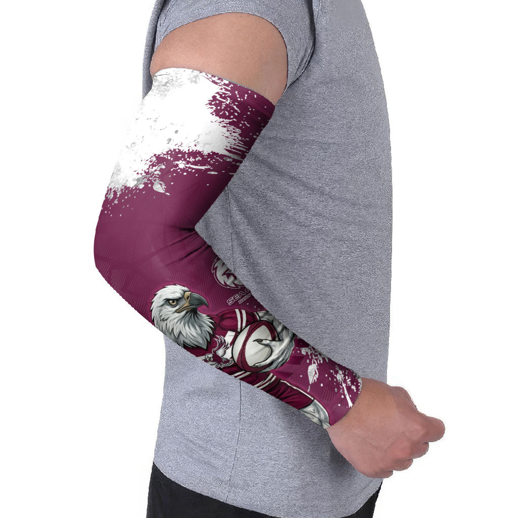 Personalised Manly Warringah Sea Eagles Rugby Arm Sleeves MAN Mascot - Sporty Splash Art Style