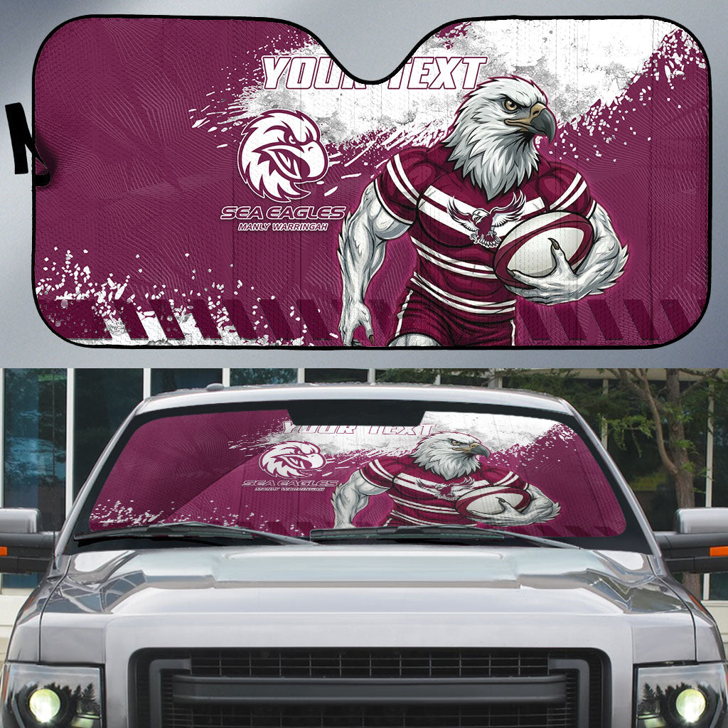 Personalised Manly Warringah Sea Eagles Rugby Auto Sun Shade MAN Mascot - Sporty Splash Art Style