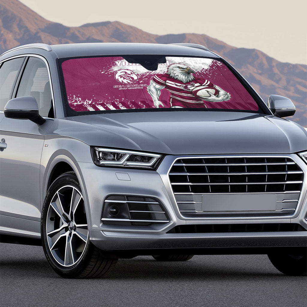 Personalised Manly Warringah Sea Eagles Rugby Auto Sun Shade MAN Mascot - Sporty Splash Art Style