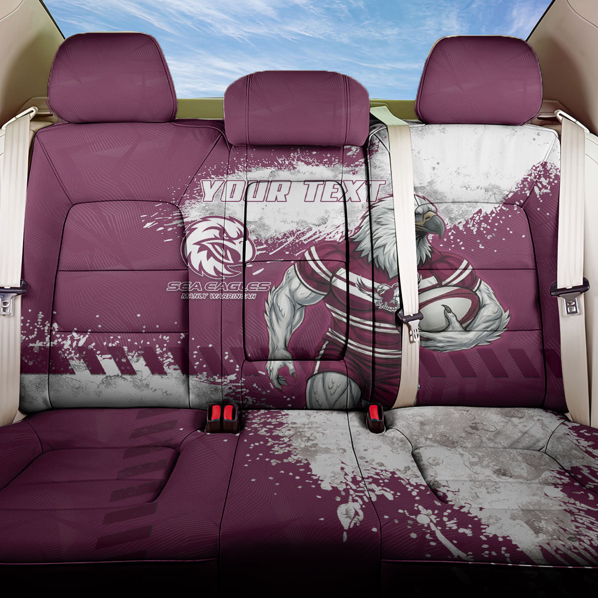 Personalised Manly Warringah Sea Eagles Rugby Back Car Seat Cover MAN Mascot - Sporty Splash Art Style