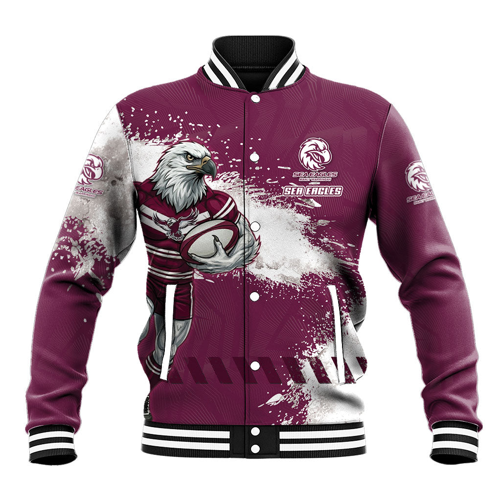 Personalised Manly Warringah Sea Eagles Rugby Baseball Jacket MAN Mascot - Sporty Splash Art Style