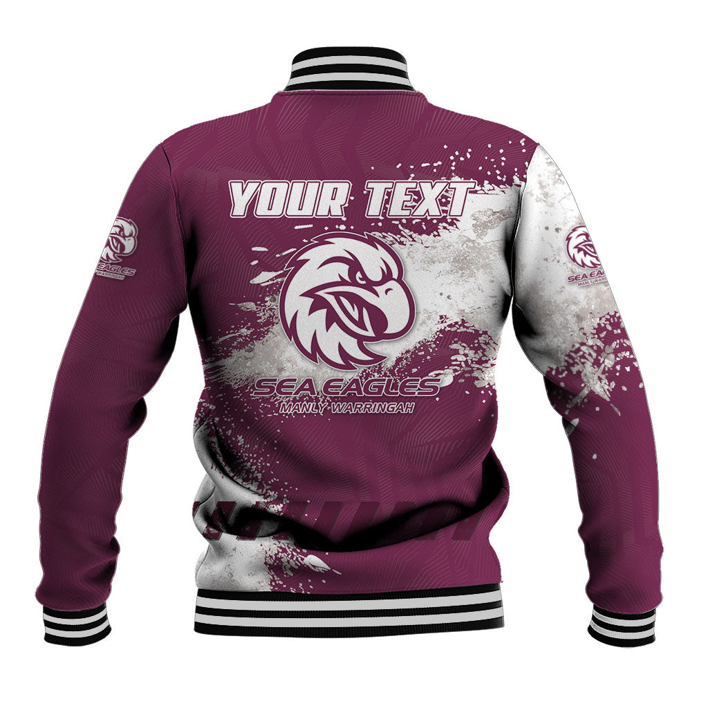 Personalised Manly Warringah Sea Eagles Rugby Baseball Jacket MAN Mascot - Sporty Splash Art Style