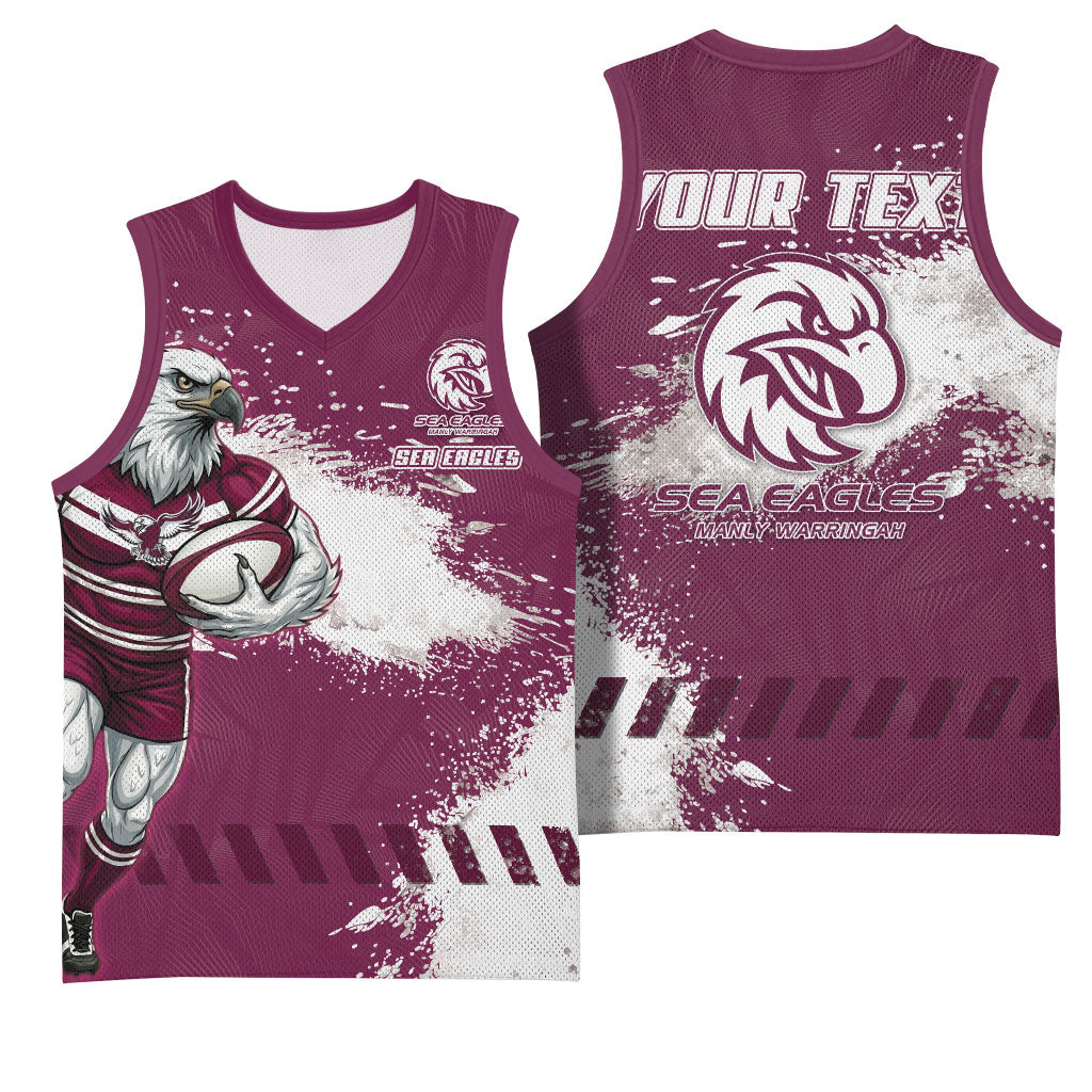 Personalised Manly Warringah Sea Eagles Rugby Basketball Jersey MAN Mascot - Sporty Splash Art Style