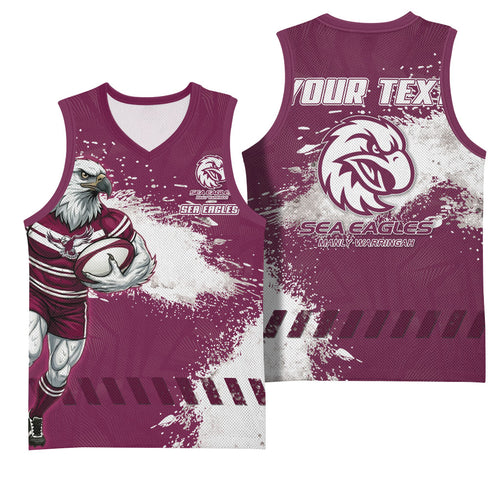 Personalised Manly Warringah Sea Eagles Rugby Basketball Jersey MAN Mascot - Sporty Splash Art Style