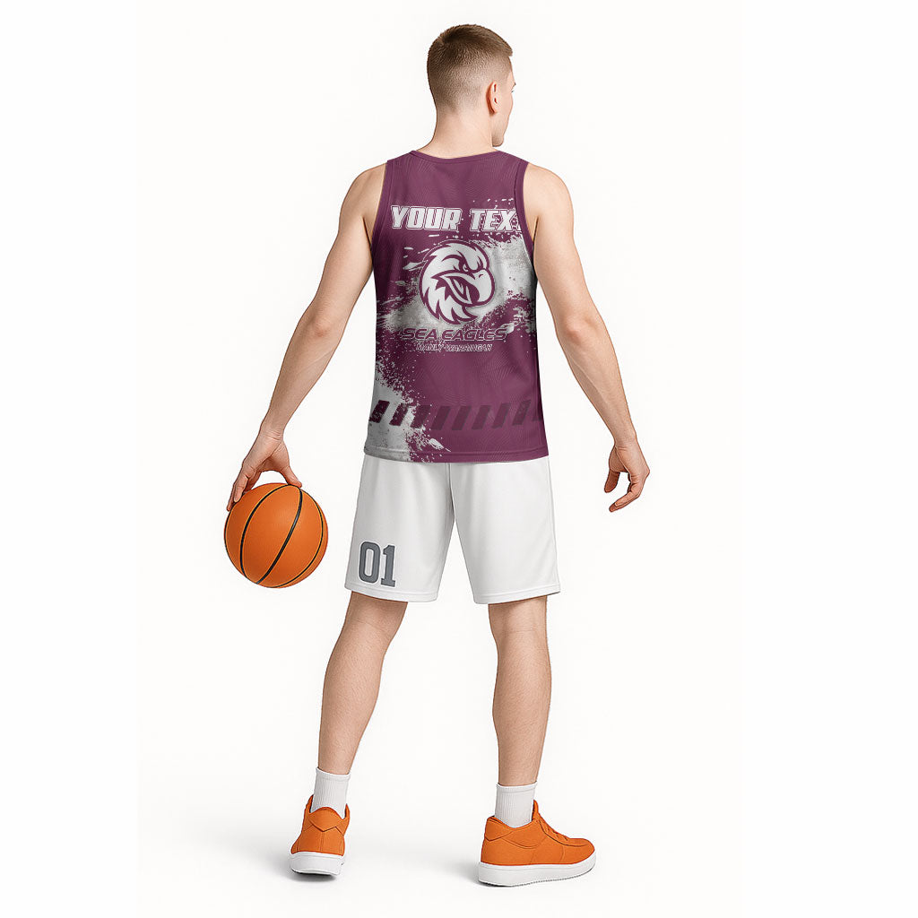 Personalised Manly Warringah Sea Eagles Rugby Basketball Jersey MAN Mascot - Sporty Splash Art Style