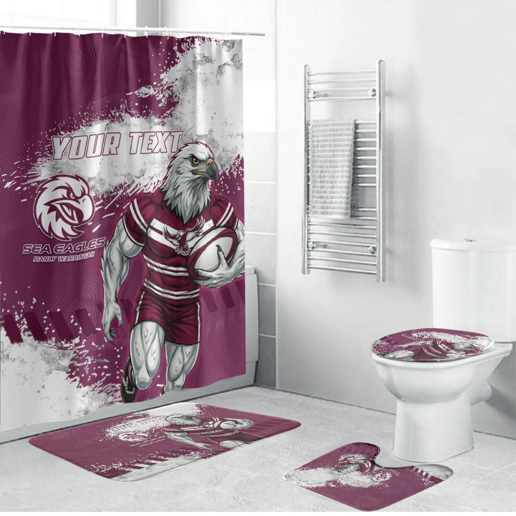 Personalised Manly Warringah Sea Eagles Rugby Bathroom Set MAN Mascot - Sporty Splash Art Style