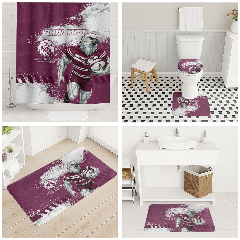 Personalised Manly Warringah Sea Eagles Rugby Bathroom Set MAN Mascot - Sporty Splash Art Style