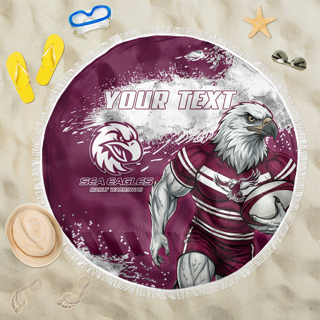 Personalised Manly Warringah Sea Eagles Rugby Beach Blanket MAN Mascot - Sporty Splash Art Style
