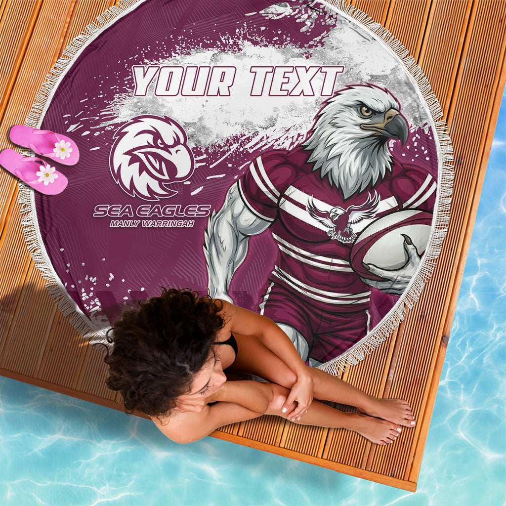 Personalised Manly Warringah Sea Eagles Rugby Beach Blanket MAN Mascot - Sporty Splash Art Style