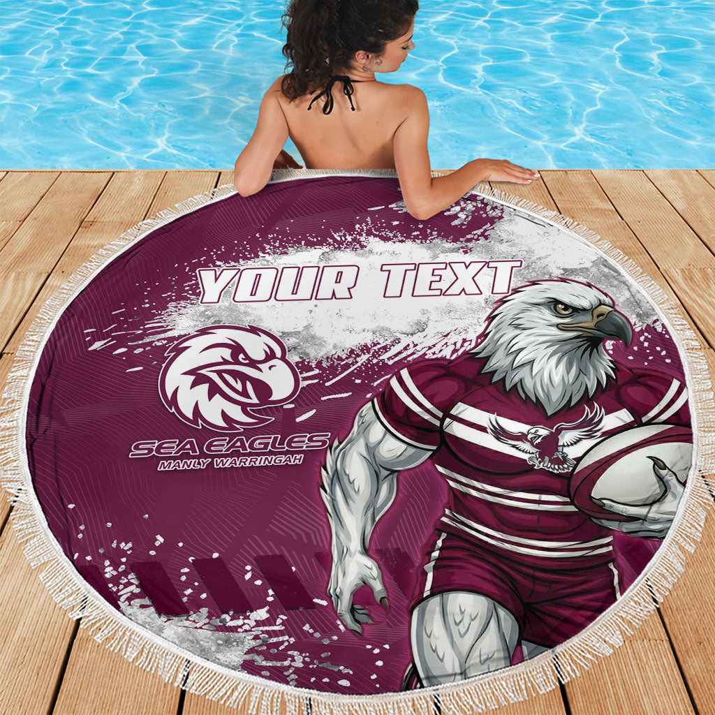 Personalised Manly Warringah Sea Eagles Rugby Beach Blanket MAN Mascot - Sporty Splash Art Style