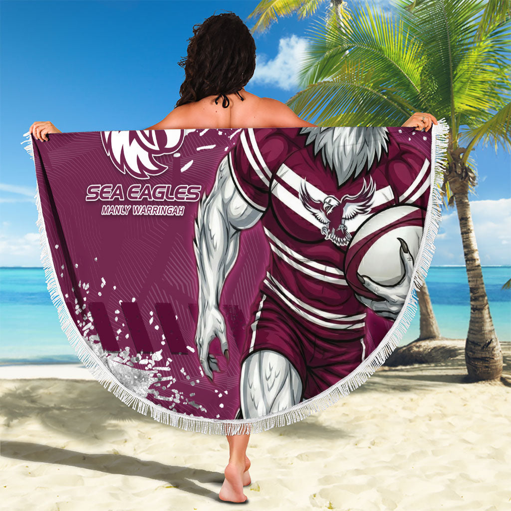 Personalised Manly Warringah Sea Eagles Rugby Beach Blanket MAN Mascot - Sporty Splash Art Style