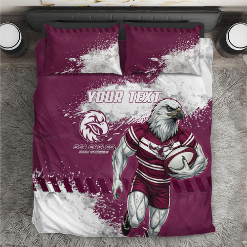 Personalised Manly Warringah Sea Eagles Rugby Bedding Set MAN Mascot - Sporty Splash Art Style