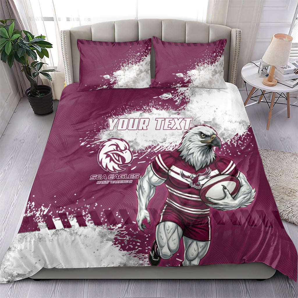 Personalised Manly Warringah Sea Eagles Rugby Bedding Set MAN Mascot - Sporty Splash Art Style