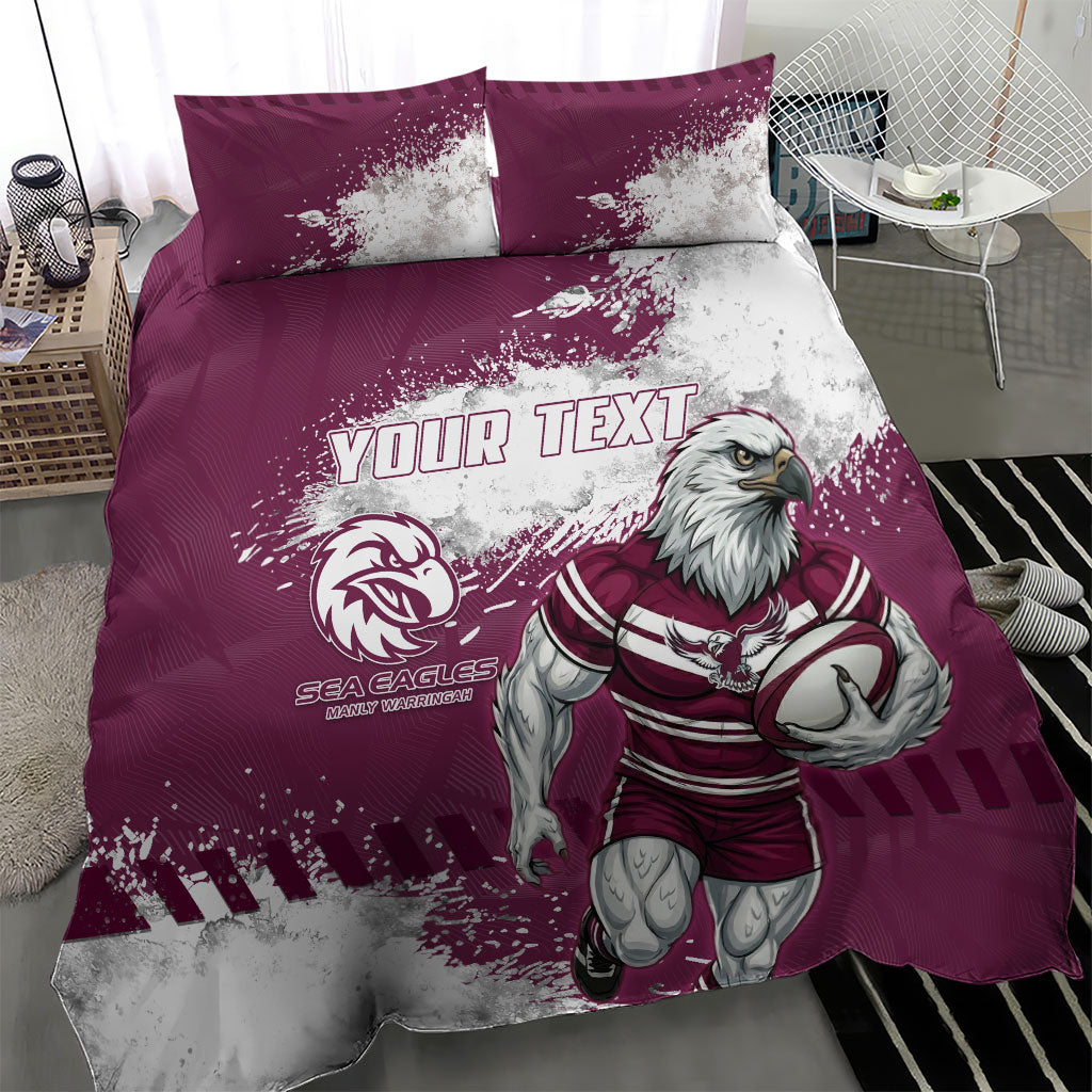 Personalised Manly Warringah Sea Eagles Rugby Bedding Set MAN Mascot - Sporty Splash Art Style