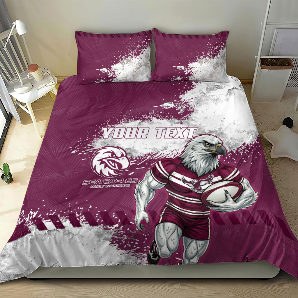 Personalised Manly Warringah Sea Eagles Rugby Bedding Set MAN Mascot - Sporty Splash Art Style