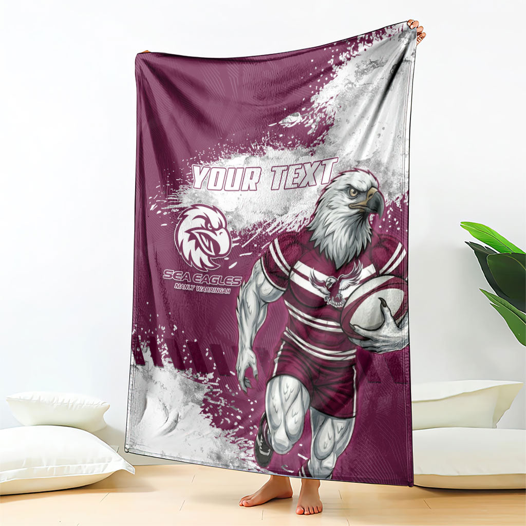 Personalised Manly Warringah Sea Eagles Rugby Blanket MAN Mascot - Sporty Splash Art Style