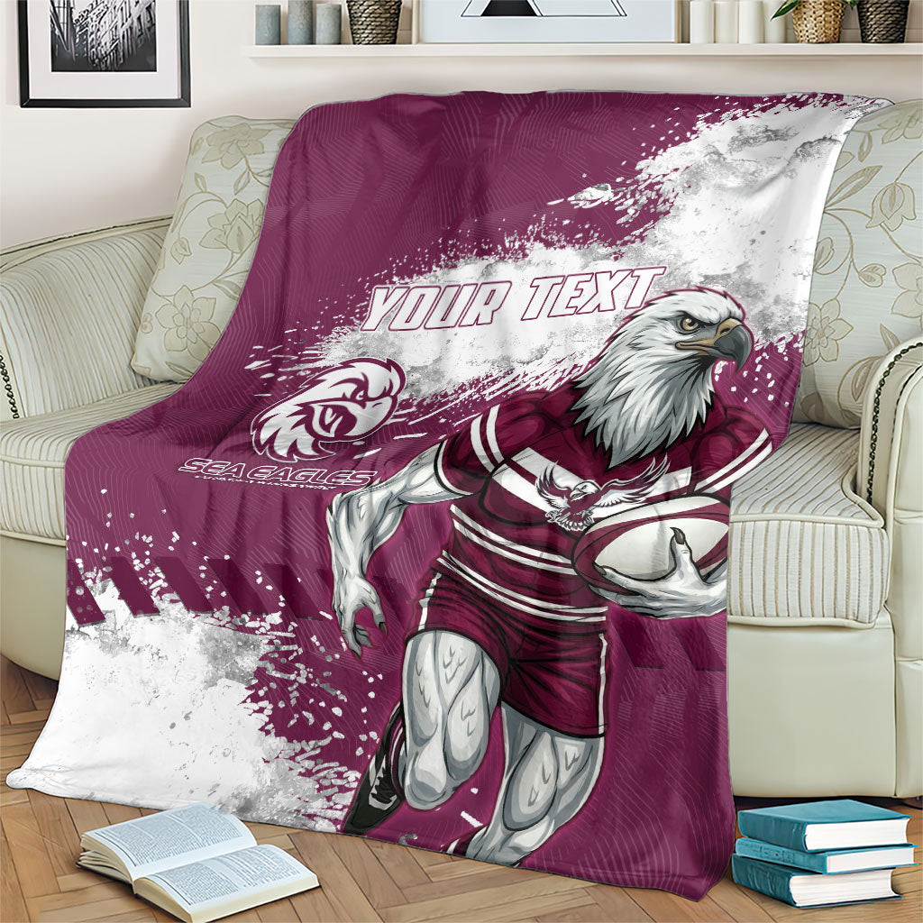 Personalised Manly Warringah Sea Eagles Rugby Blanket MAN Mascot - Sporty Splash Art Style
