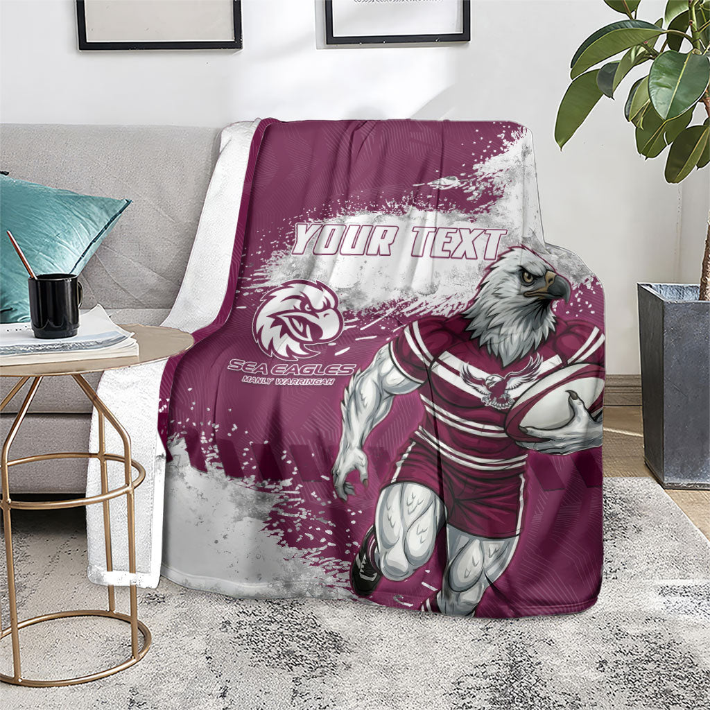 Personalised Manly Warringah Sea Eagles Rugby Blanket MAN Mascot - Sporty Splash Art Style