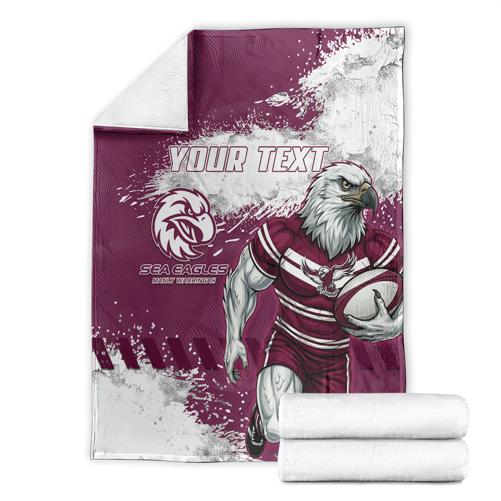 Personalised Manly Warringah Sea Eagles Rugby Blanket MAN Mascot - Sporty Splash Art Style