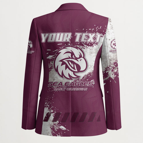 Personalised Manly Warringah Sea Eagles Rugby Blazer MAN Mascot - Sporty Splash Art Style
