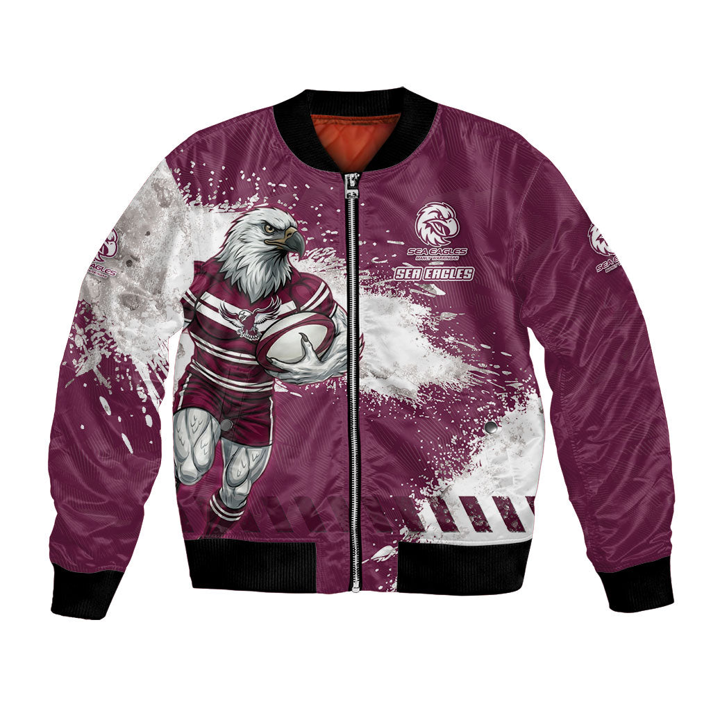 Personalised Manly Warringah Sea Eagles Rugby Bomber Jacket MAN Mascot - Sporty Splash Art Style