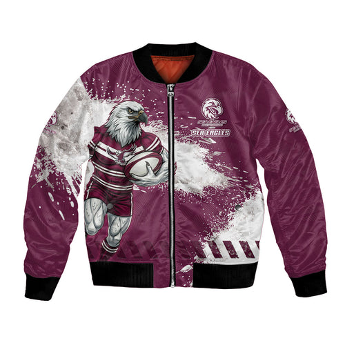 Personalised Manly Warringah Sea Eagles Rugby Bomber Jacket MAN Mascot - Sporty Splash Art Style