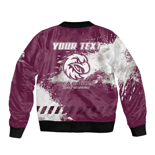 Personalised Manly Warringah Sea Eagles Rugby Bomber Jacket MAN Mascot - Sporty Splash Art Style