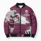 Personalised Manly Warringah Sea Eagles Rugby Bomber Puffer Jacket MAN Mascot - Sporty Splash Art Style