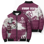 Personalised Manly Warringah Sea Eagles Rugby Bomber Puffer Jacket MAN Mascot - Sporty Splash Art Style