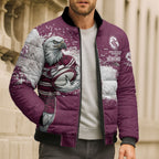 Personalised Manly Warringah Sea Eagles Rugby Bomber Puffer Jacket MAN Mascot - Sporty Splash Art Style