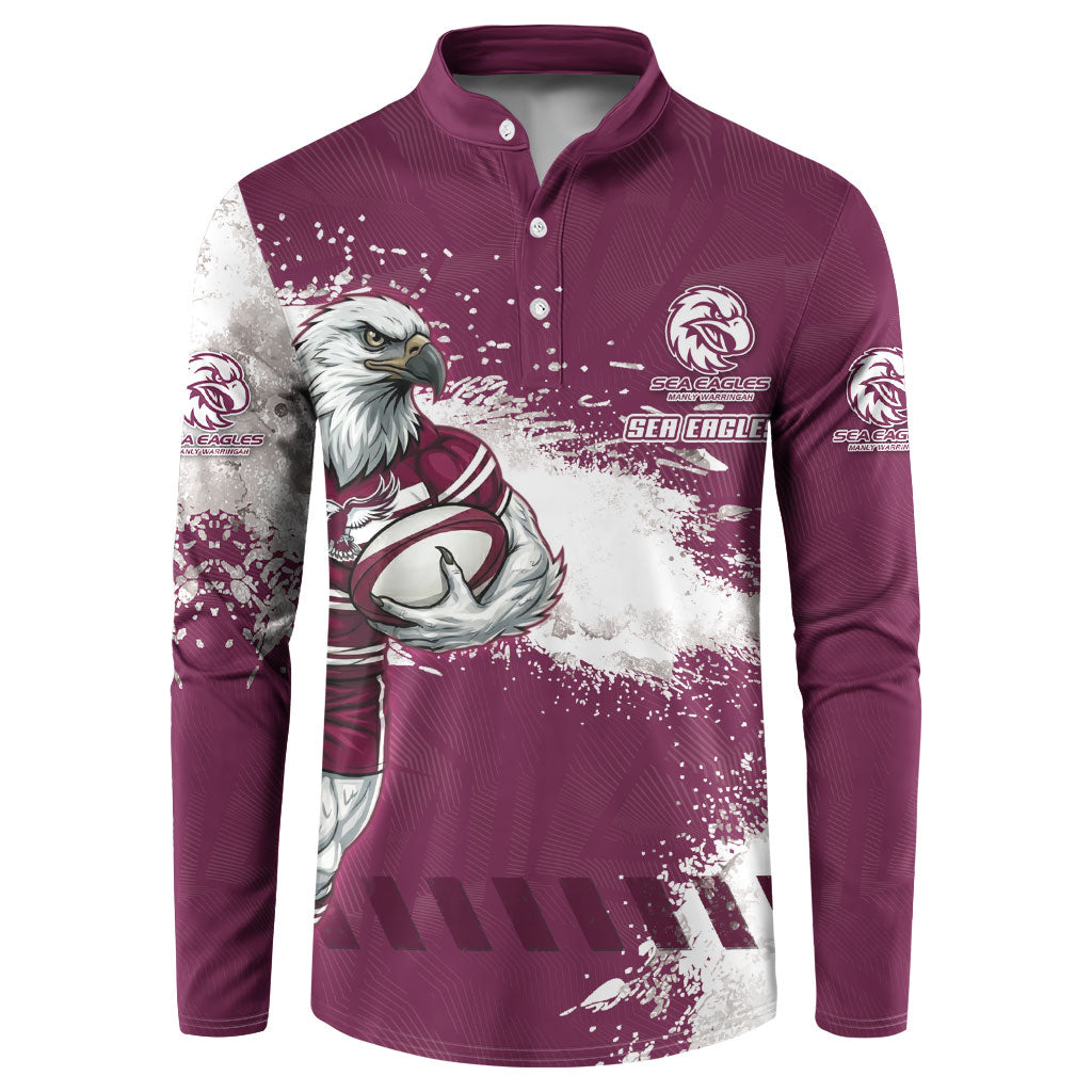 Personalised Manly Warringah Sea Eagles Rugby Button Sweatshirt MAN Mascot - Sporty Splash Art Style