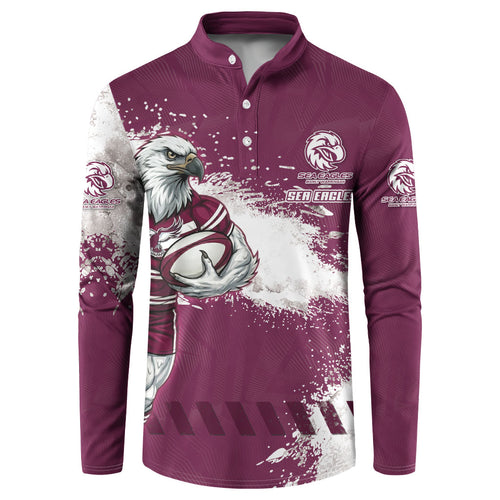 Personalised Manly Warringah Sea Eagles Rugby Button Sweatshirt MAN Mascot - Sporty Splash Art Style