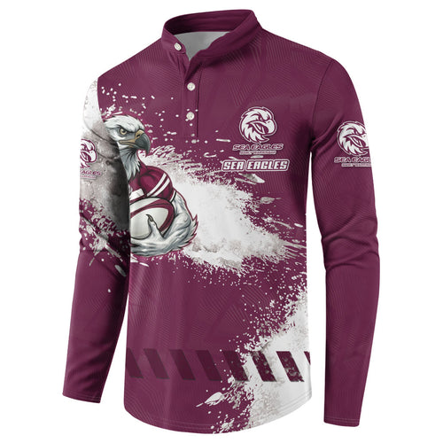 Personalised Manly Warringah Sea Eagles Rugby Button Sweatshirt MAN Mascot - Sporty Splash Art Style