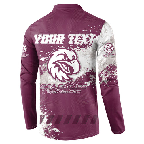 Personalised Manly Warringah Sea Eagles Rugby Button Sweatshirt MAN Mascot - Sporty Splash Art Style