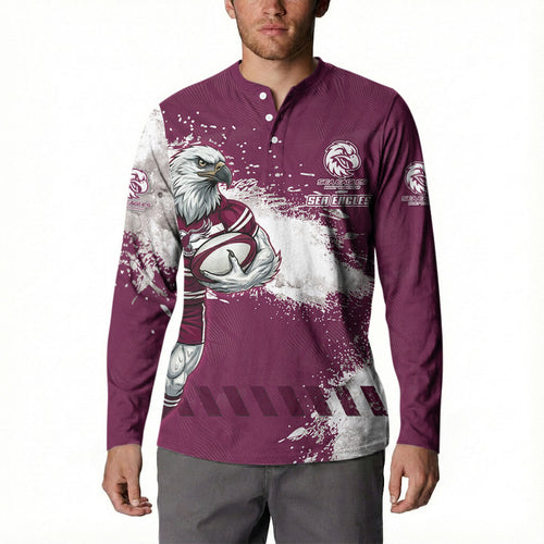 Personalised Manly Warringah Sea Eagles Rugby Button Sweatshirt MAN Mascot - Sporty Splash Art Style