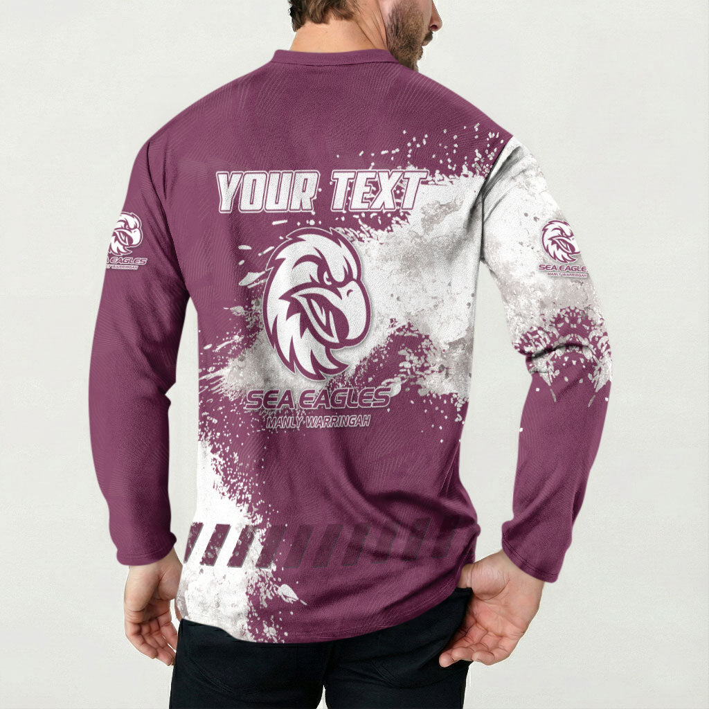 Personalised Manly Warringah Sea Eagles Rugby Button Sweatshirt MAN Mascot - Sporty Splash Art Style