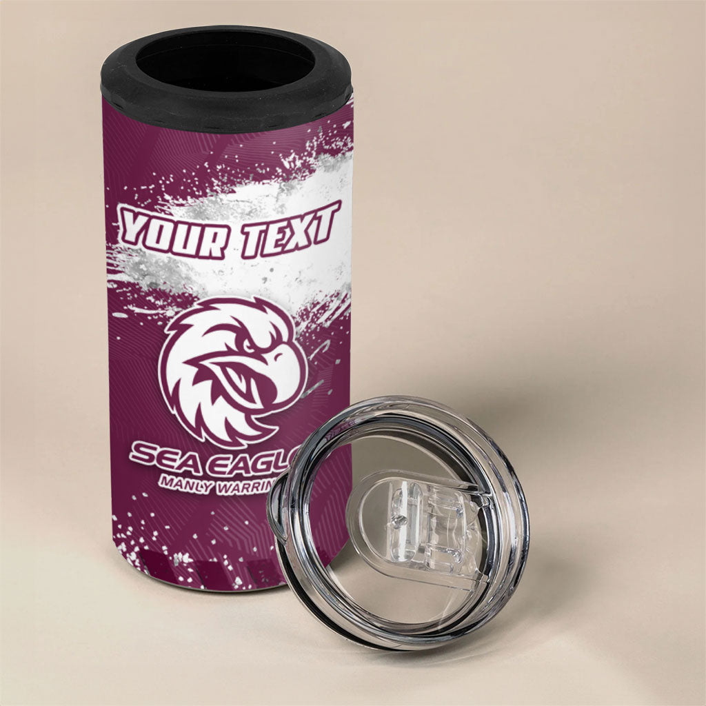 Personalised Manly Warringah Sea Eagles Rugby 4 in 1 Can Cooler Tumbler MAN Mascot - Sporty Splash Art Style