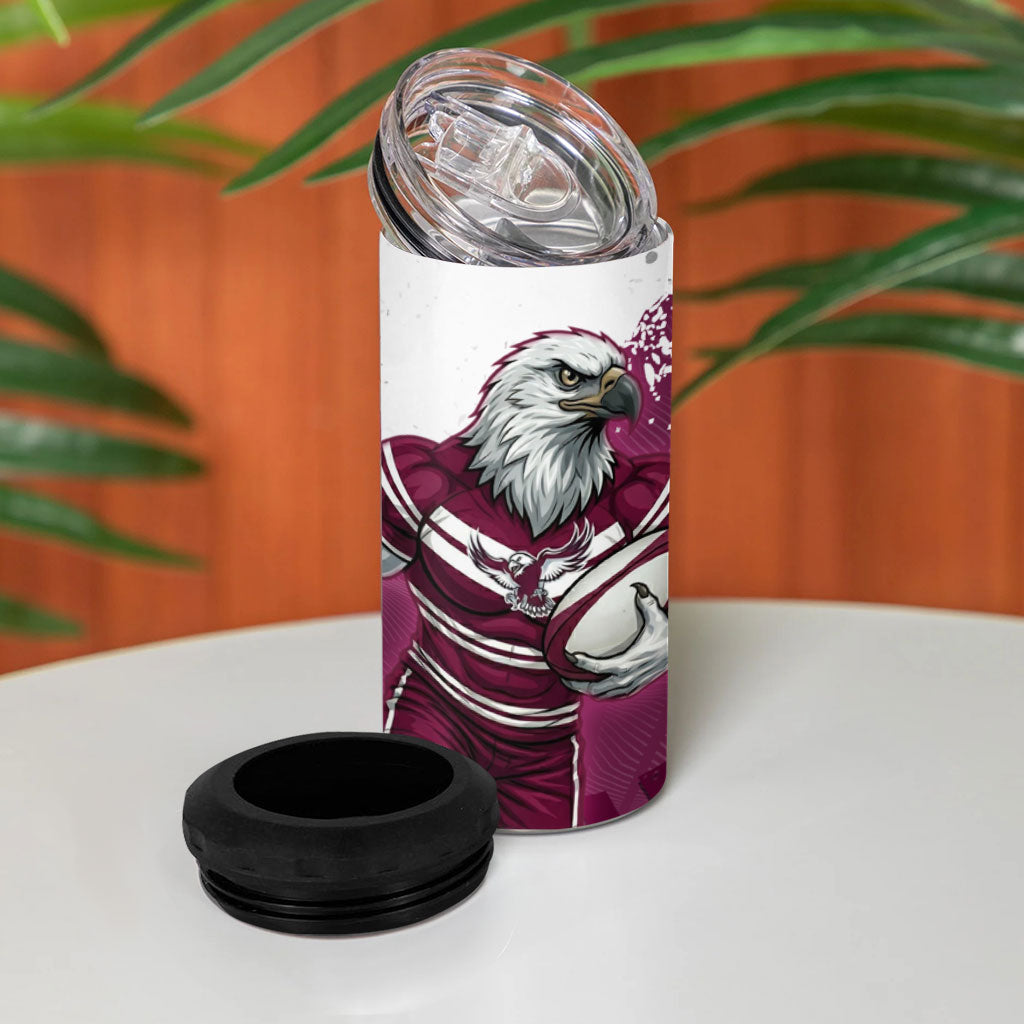 Personalised Manly Warringah Sea Eagles Rugby 4 in 1 Can Cooler Tumbler MAN Mascot - Sporty Splash Art Style