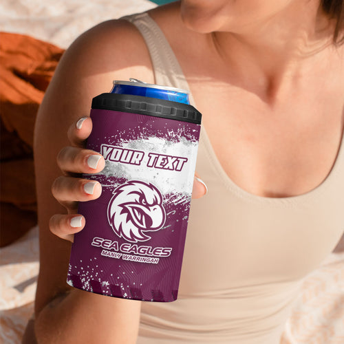Personalised Manly Warringah Sea Eagles Rugby 4 in 1 Can Cooler Tumbler MAN Mascot - Sporty Splash Art Style