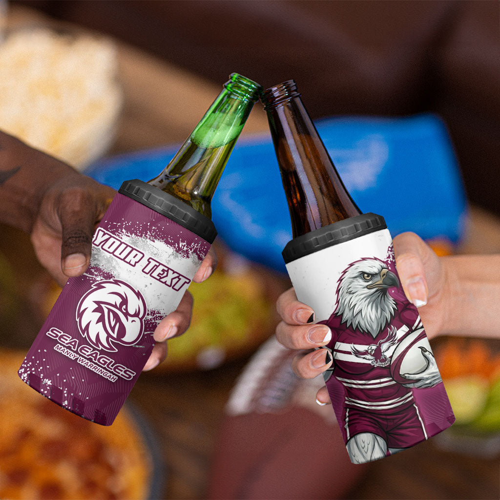 Personalised Manly Warringah Sea Eagles Rugby 4 in 1 Can Cooler Tumbler MAN Mascot - Sporty Splash Art Style