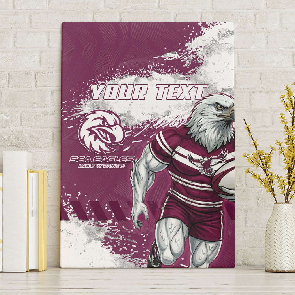Personalised Manly Warringah Sea Eagles Rugby Canvas Wall Art MAN Mascot - Sporty Splash Art Style