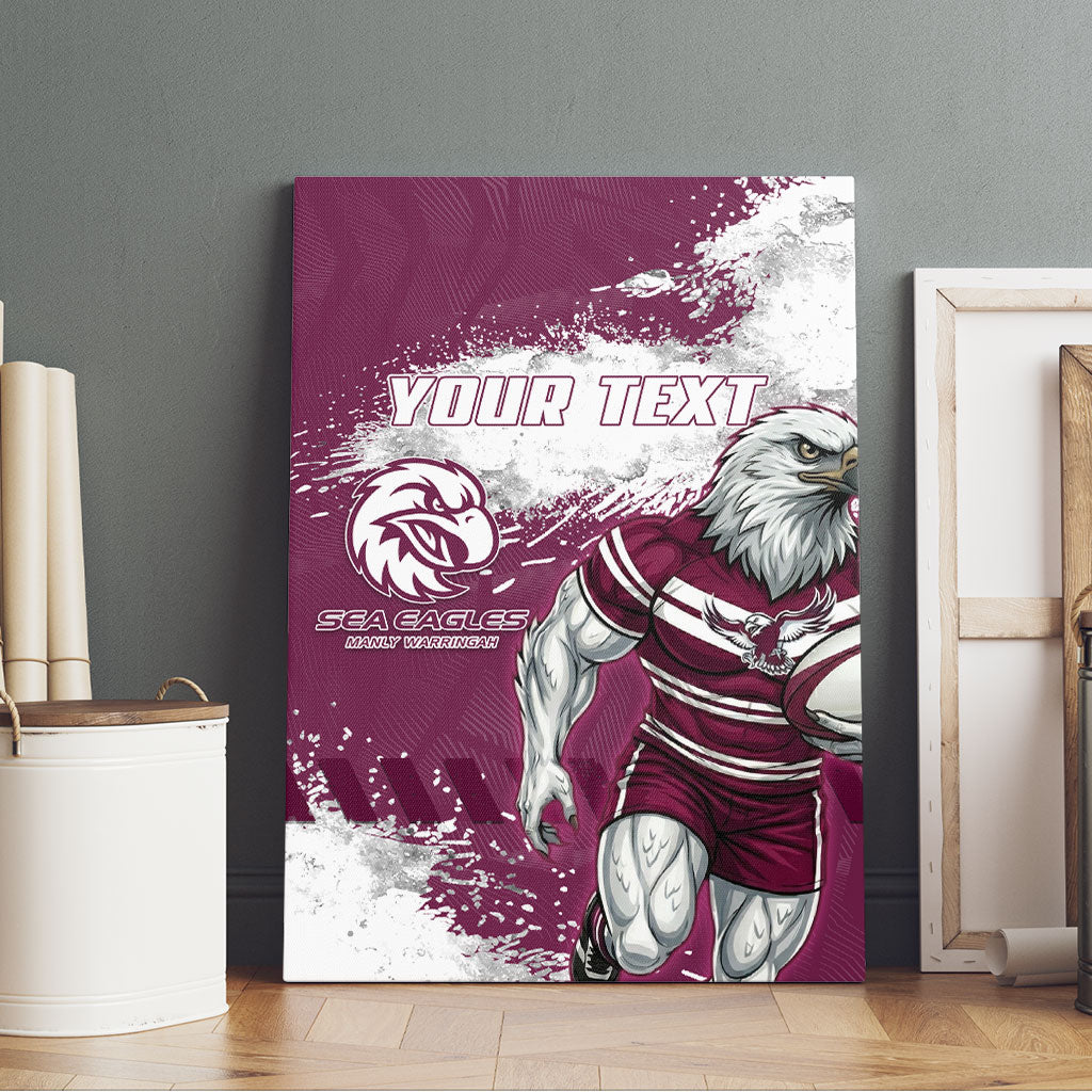 Personalised Manly Warringah Sea Eagles Rugby Canvas Wall Art MAN Mascot - Sporty Splash Art Style
