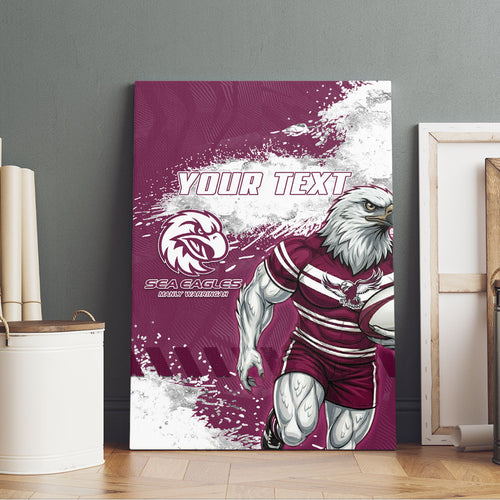Personalised Manly Warringah Sea Eagles Rugby Canvas Wall Art MAN Mascot - Sporty Splash Art Style